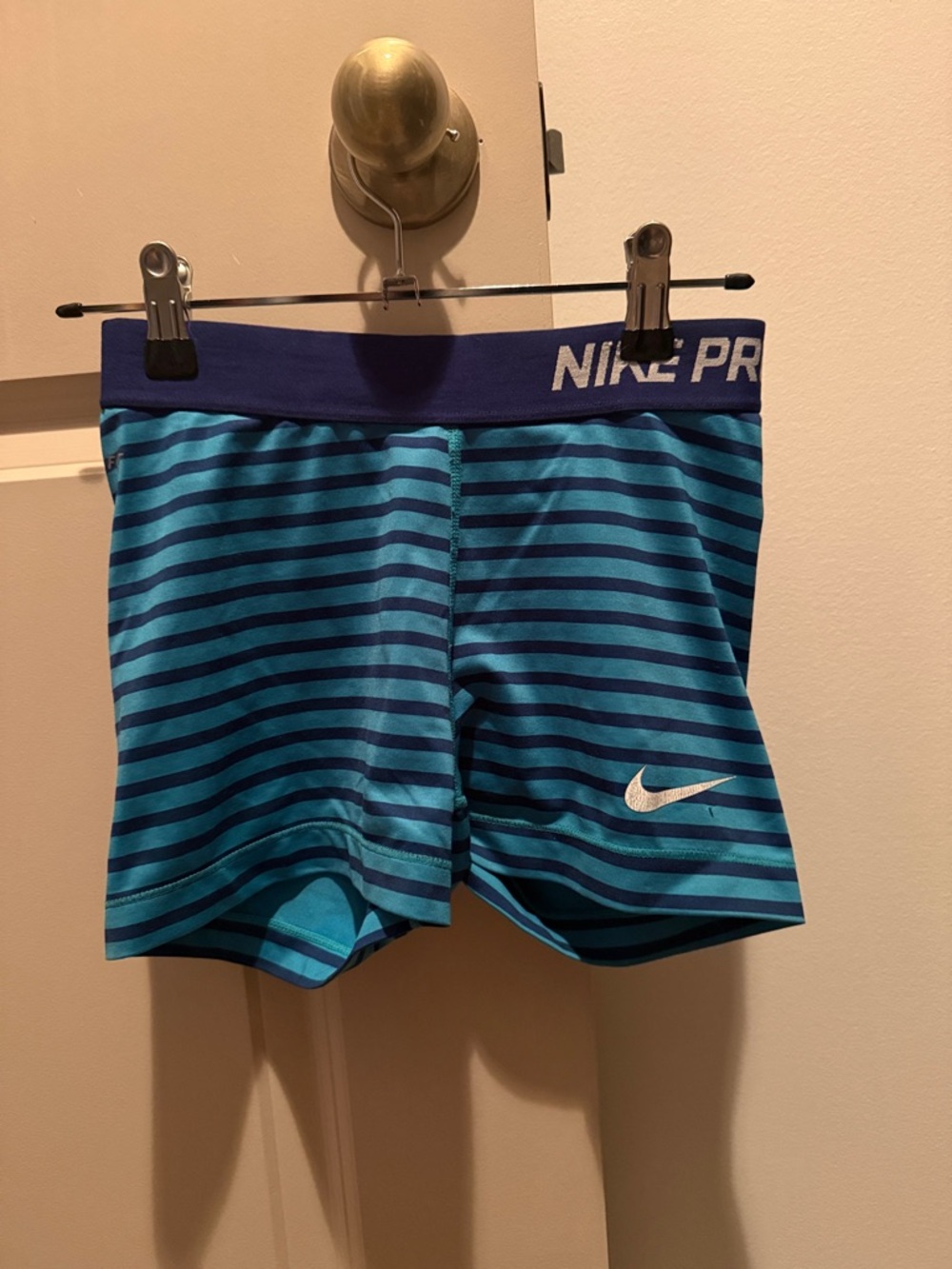 Nike Pro Teal and Navy Striped Compression Shorts